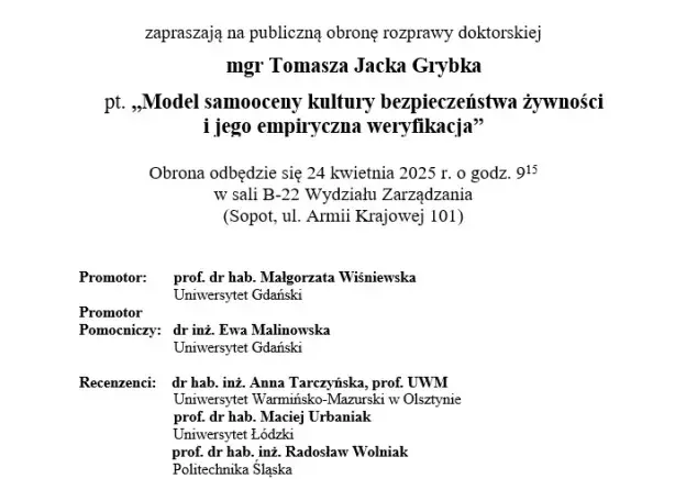Przewodniczący i Rada Dyscypliny Nauki o Zarządzaniu i Jakości Uniwersytetu Gdańskiego zapraszają…