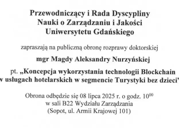 Publiczna obrona rozprawy doktorskiej mgr Magdy Aleksandry Nurzyńskiej